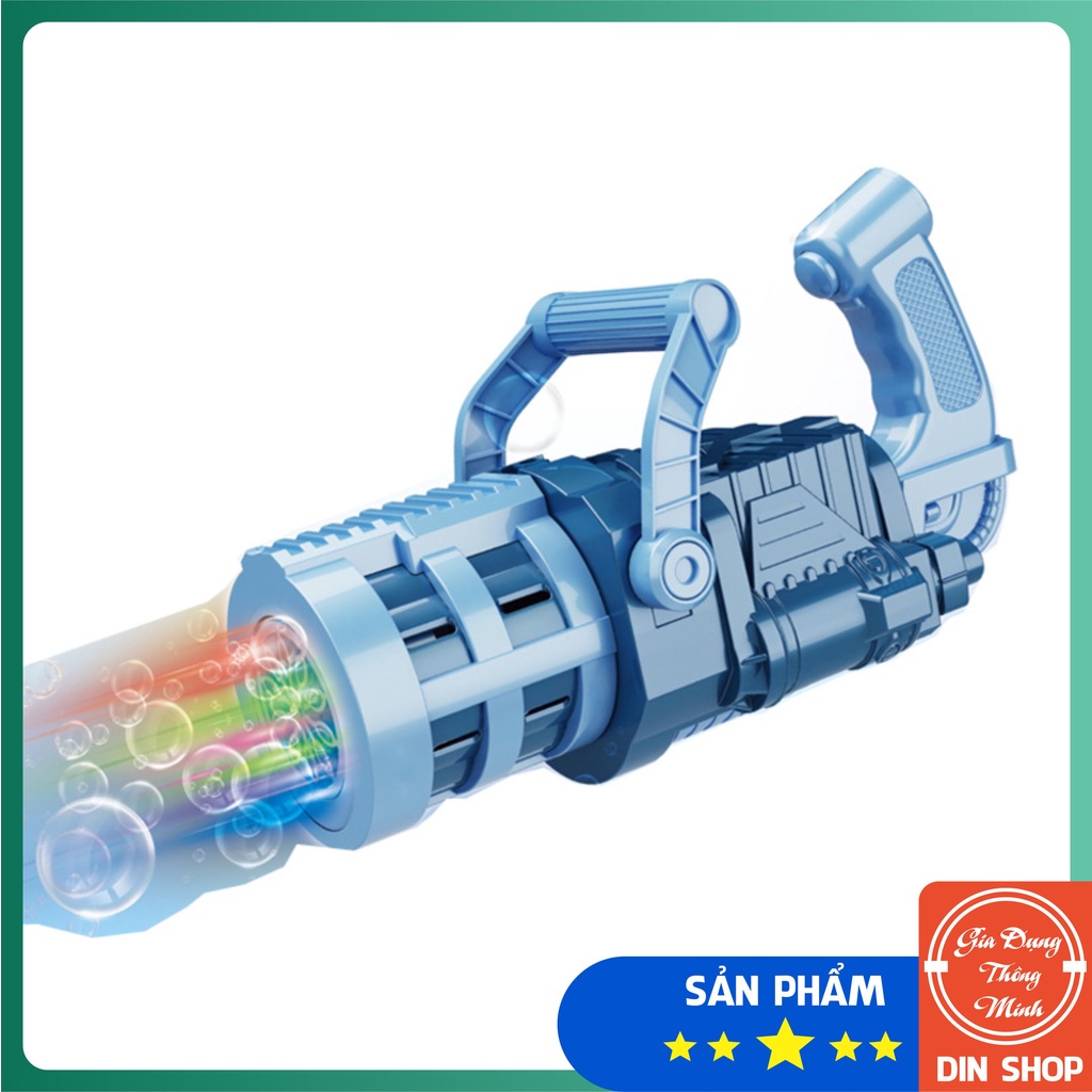 Súng bắn bong bóng xà phòng 10 nòng 👑GATLING👑 Súng thổi bong bóng tự động 10 nòng cỡ bự có đèn - Din Shop