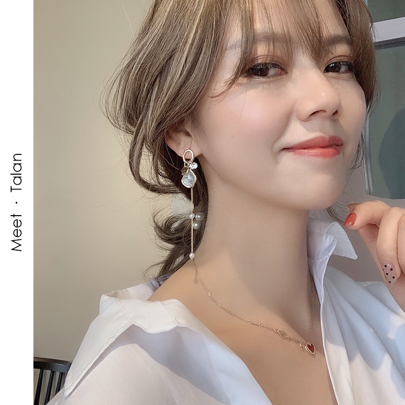 Bông tai bạc 925 đính ngọc trai và đá pha lê đơn giản ngọt ngào phong cách Hàn Quốc cổ điển cho nữ