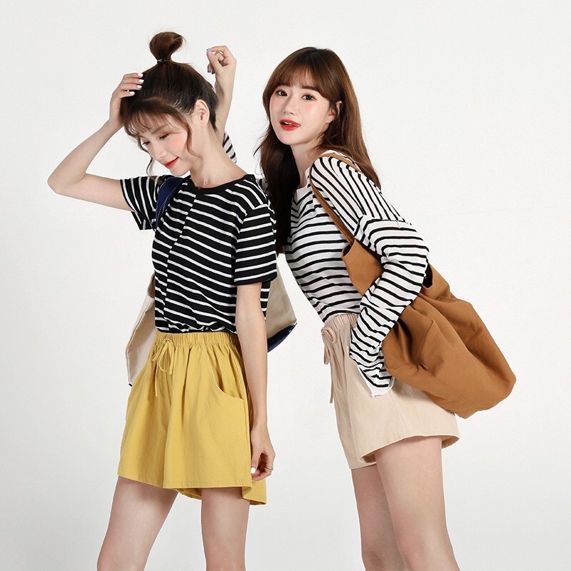 quần short nữ ống rộng chất đũi thun sooc trơn cạp chun cá tính