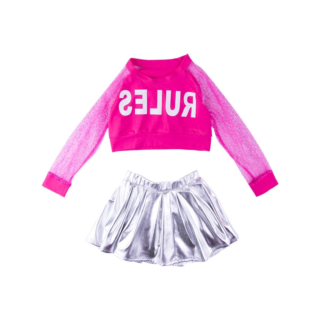 Set đồ biểu diễn gồm áo tay dài và chân váy thời trang cho bé gái
