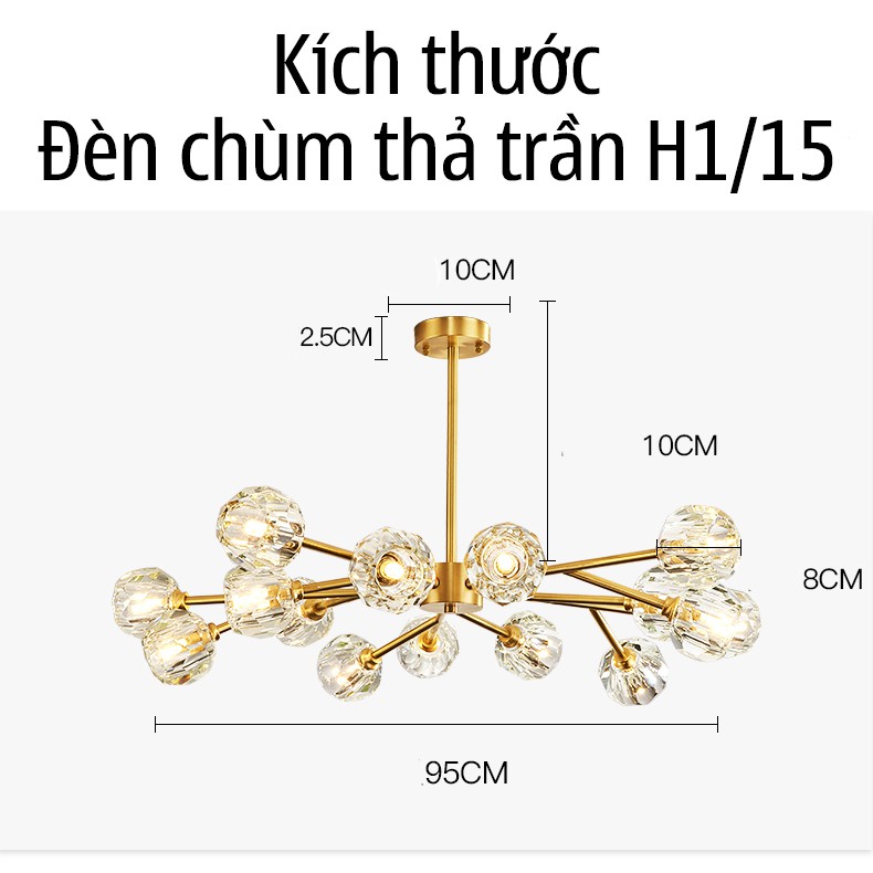 Đèn Chùm Pha Lê Dạng Phân Tử- Đèn Led Thả Trần 3 Màu Phong Cách Bắc Âu Trang Trí Phòng Khách, Phòng Bếp