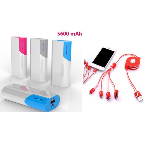 Pin sạc dự phòng Siêu Khủng 5600mAh + Tặng dây sạc đa năng 4 đầu(giao màu ngẫu nhiên)