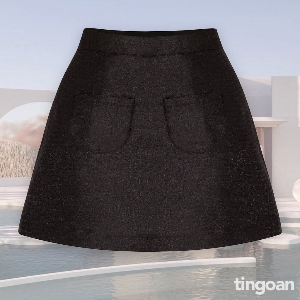 Chân váy chất liệu tafta giấy form chữ A 2 túi trước đen tingoan BADDIE thumbnail