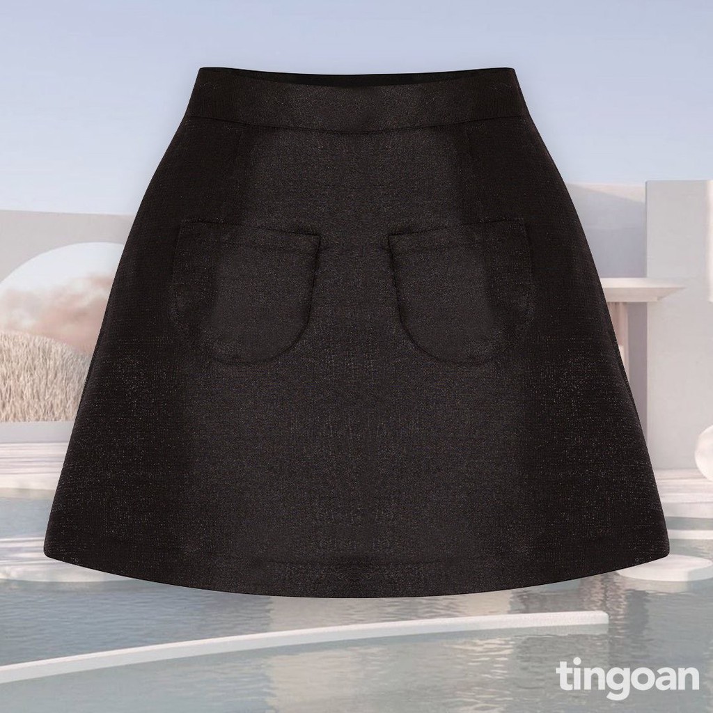 TINGOAN® - Chân váy chất liệu tafta giấy form chữ A 2 túi trước đen BADDIE SKIRT/BL