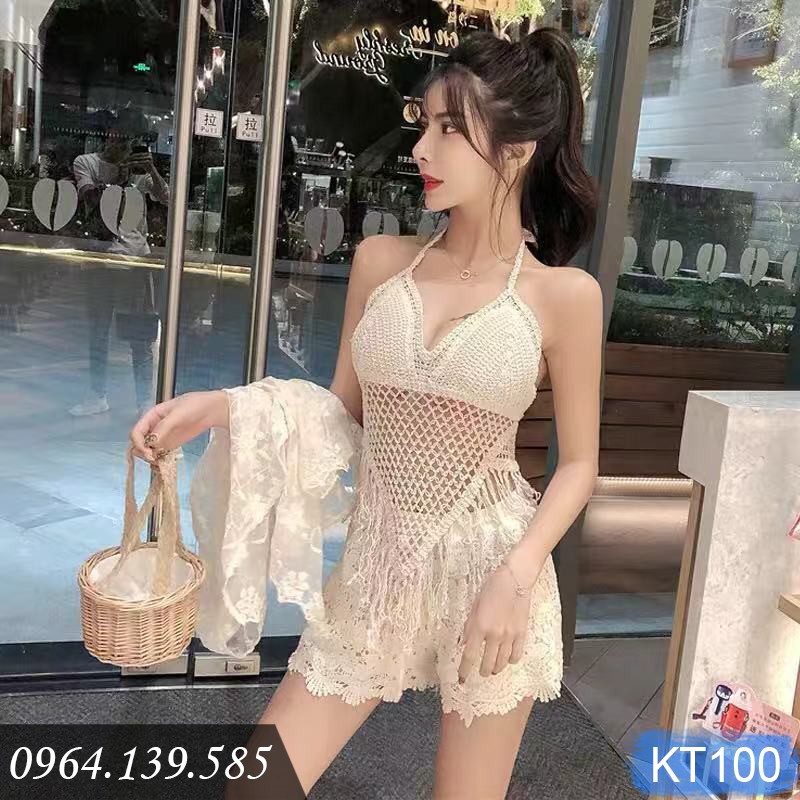 Bộ Bikini len che bụng, set 2 chi tiết, 3 chi tiết, Áo Bikini len cùng quần ren xinh, chất đẹp, có sẵn đệm lót | KT100