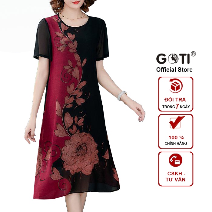 GOTI - Đầm Suông Trung Niên Dáng Suông Dài Chữ A Rộng Eo Tay Lỡ Cao Cấp 2 Lớp 3297 3303 3309 3226 3318