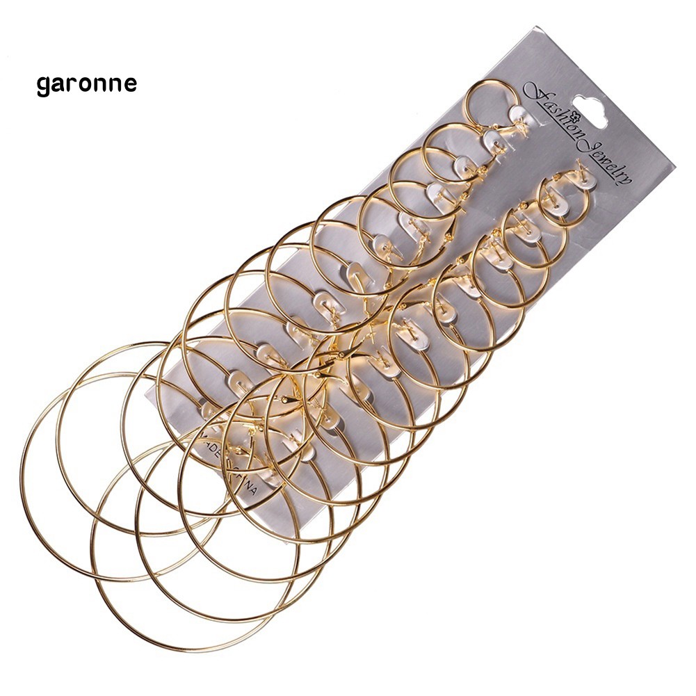 GA_12 Pairs Women Girls Gold/Silver Plated Rock Punk Club Circle Hoop Earrings Set