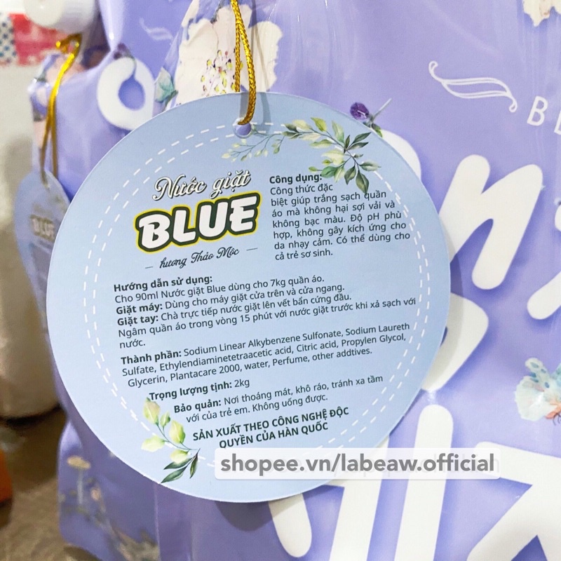  TÚI 2KG NƯỚC GIẶT HÀN QUỐC BLUE GIỮ MÀU QUẦN ÁO THƠM NHƯ HOA