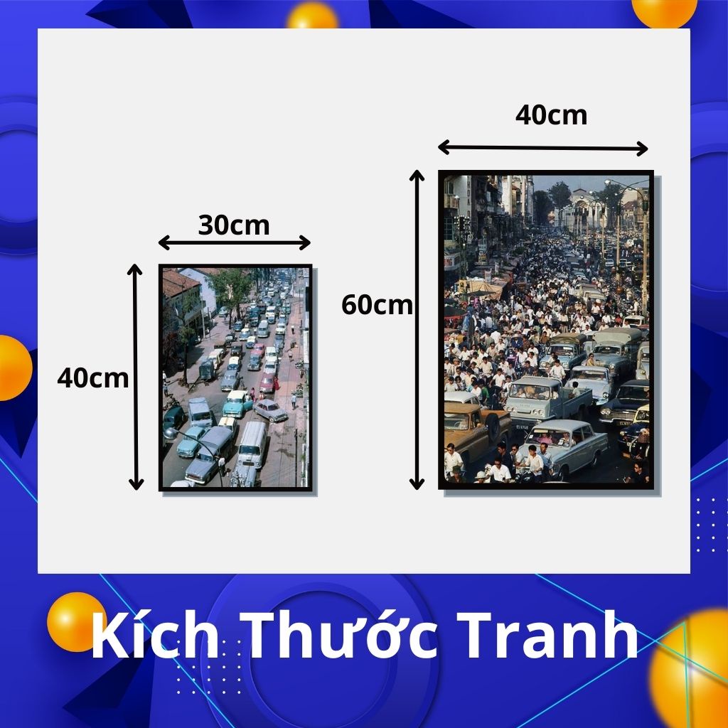 Tranh treo tường Sài Gòn xưa, tranh decor chất liệu Canvas khung Gỗ, Kích thước 30x40cm, 40x60 cm