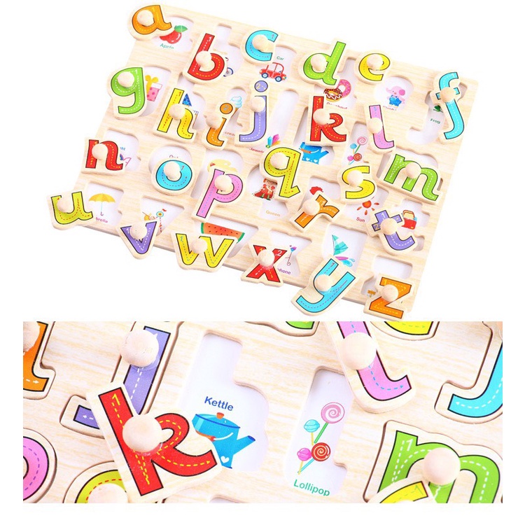 [Đồ chơi giáo dục] Bảng gỗ học chữ cái, chữ số và hình học có núm cho bé Master Kids