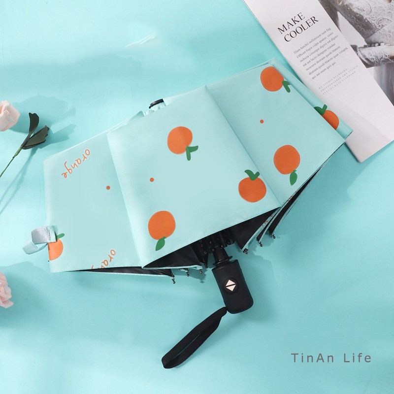 Ô Dù Mở Tự Động Gấp Gọn Hình Trái Cam Dễ Thương, Đi Nắng ĐI Mưa, Chống UV