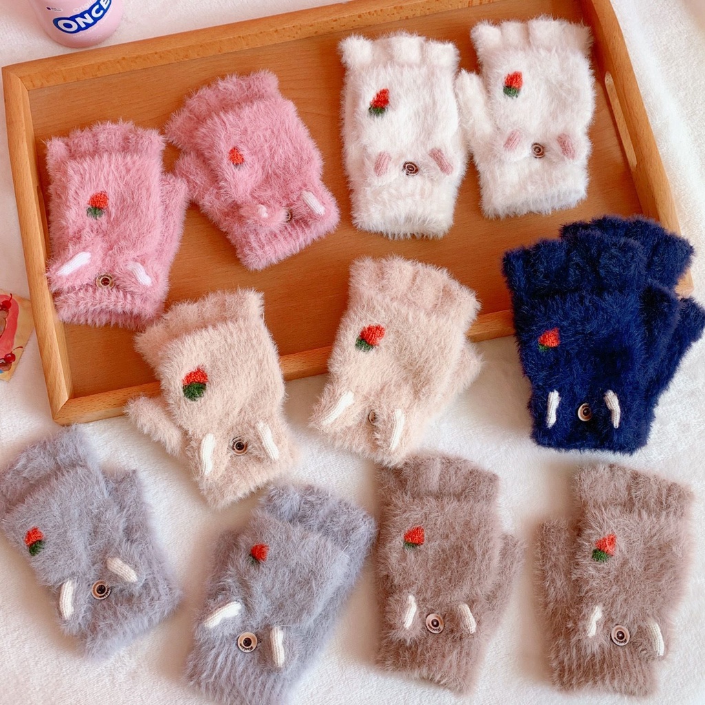 Găng tay hở ngón bằng vải cotton họa tiết cà rốt dễ thương phong cách Hàn Quốc