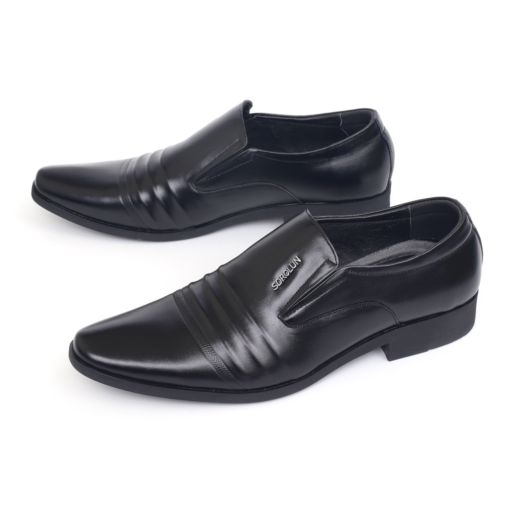 Giày lười nam da bò màu đen, giày tây lười công sở in gân - NeO4528