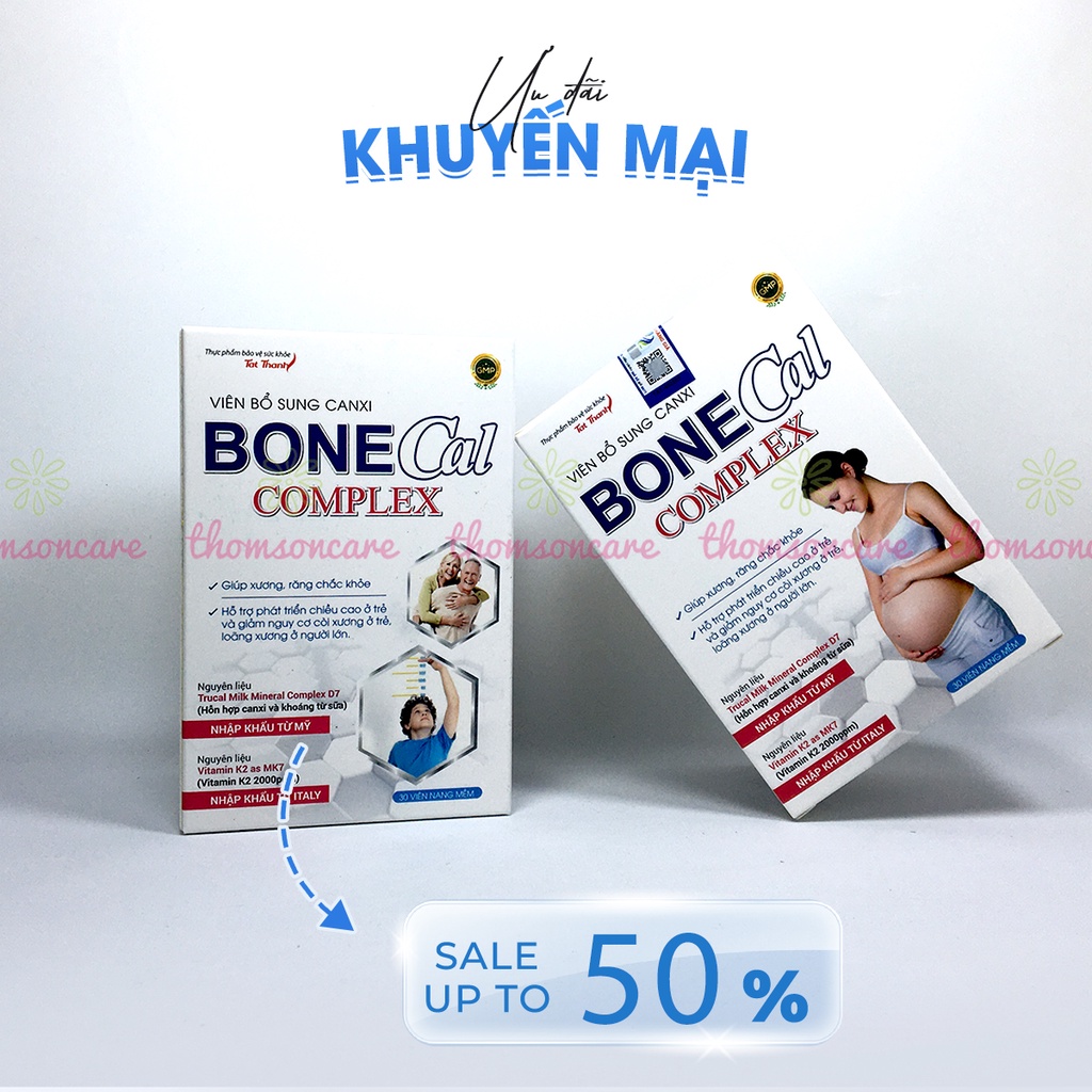 Bổ sung Canxi từ sữa Bone Cal Comlex, giảm loãng xương, còi xương ở trẻ em và người lớn, có thêm D3 K2 Hộp 30 viên