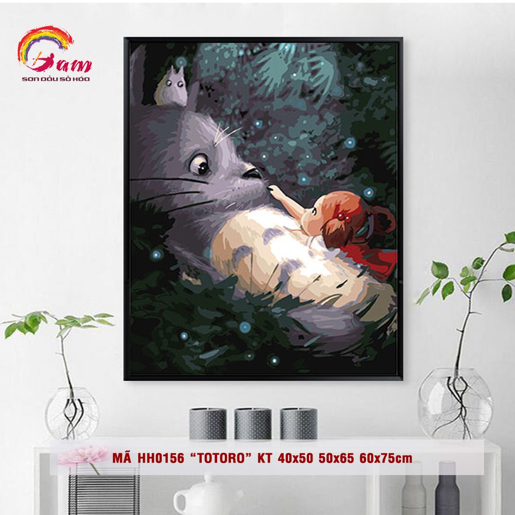 Tranh sơn dầu số hóa tự tô màu theo số Totoro phim hoạt hình Anime Nhật Bản HH0156