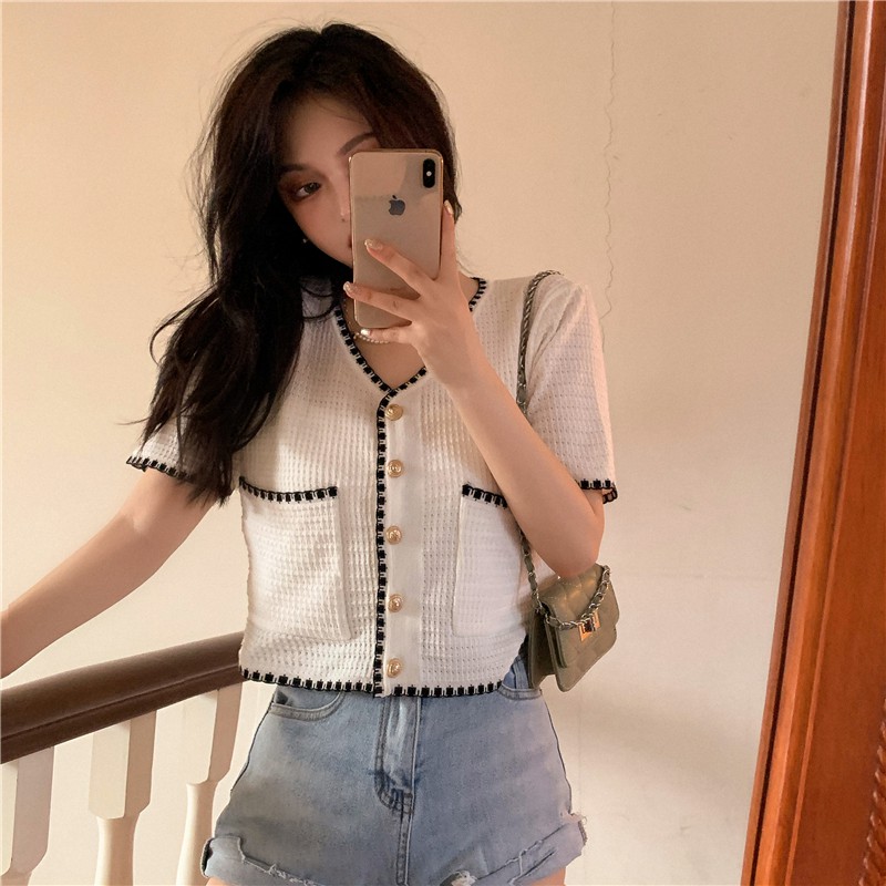 Áo Dệt Kim Ngắn Tay Thời Trang Xinh Xắn Cho Nữ