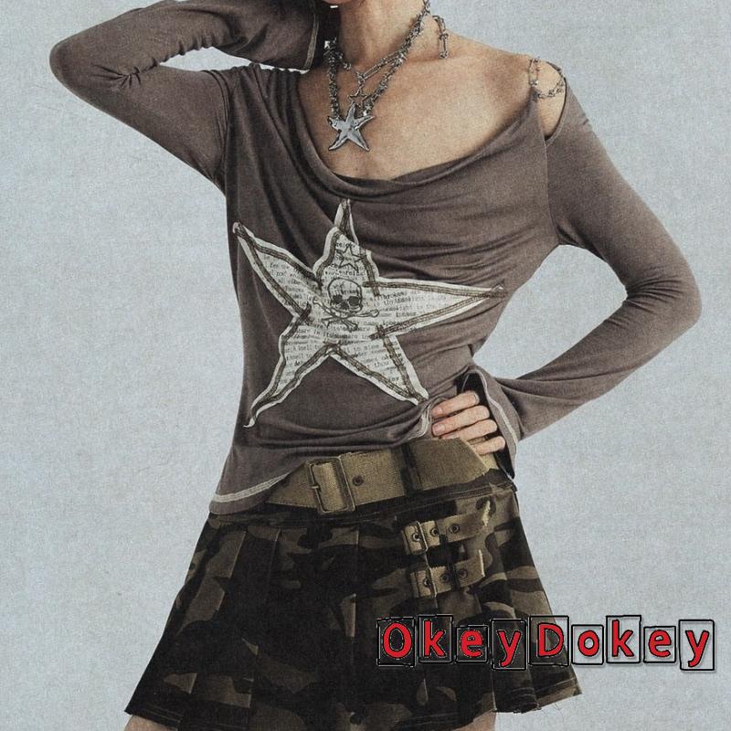 Áo Thun Trễ Vai Phong Cách Gothic Thời Trang Hàn Quốc Cổ Điển OKDK-Y2K Dành Cho Bạn Nữ