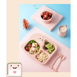 Khay ăn dặm lúa mạch set 6 món cho bé hình khủng long
