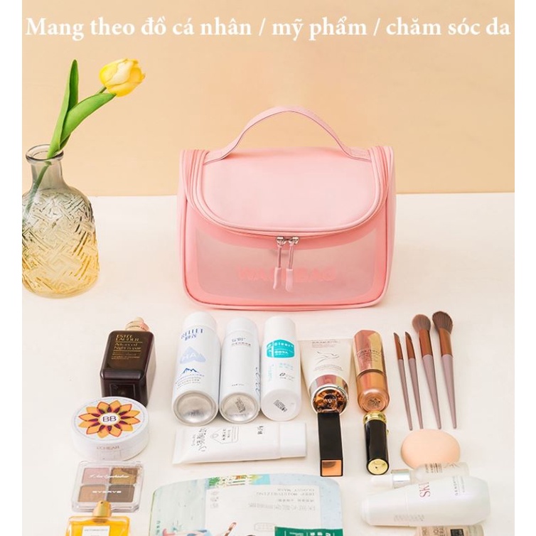 [Trắng - Hồng - Xanh - Đen] Túi đựng mỹ phẩm dạng hộp trong suốt Wash.Bag