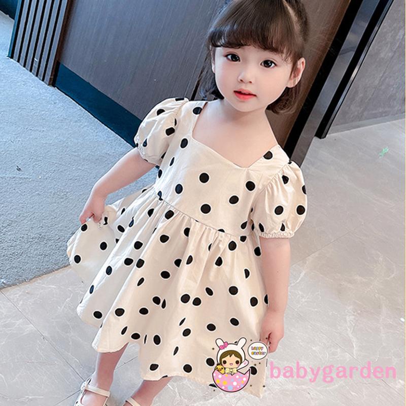 Đầm Chữ A Tay Phồng Cổ Vuông Màu Be Dành Cho Bé Gái Từ 6 Tháng Đến 5 Tuổi