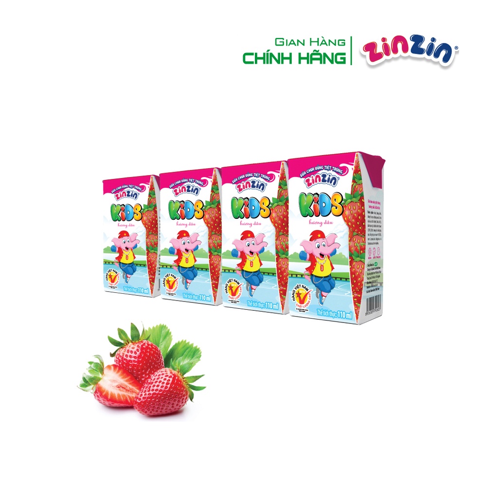 Thùng 48 hộp Sữa chua uống ZinZin KIDS hương dâu 110ml