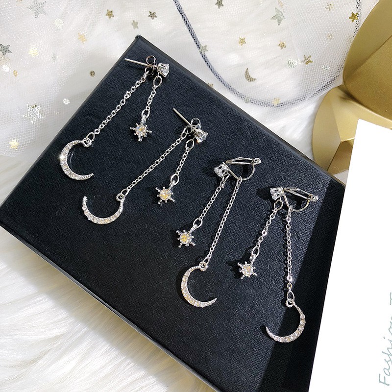 Beautiful Moon Shaped Long Earrings Korean Style Unique