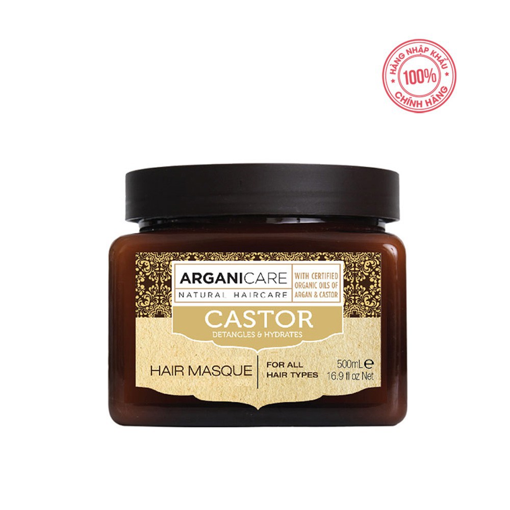 Hấp dầu (Kem ủ tóc) bóng mượt phục hồi ngăn rụng tóc Arganicare Castor hair masque for all hair types 500ml