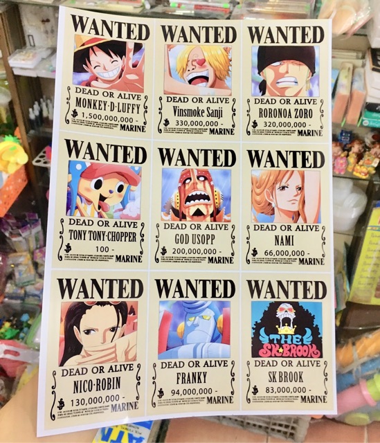 Combo 10 Poster one piece wanted có đề cần dán