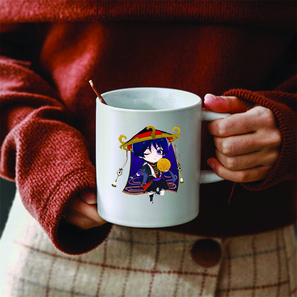 Cốc sứ trắng in hình GENSHIN IMPACT game anime chibi dễ thương xinh xắn tiện lợi M1