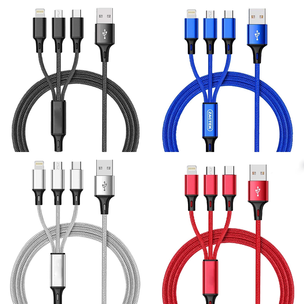 3 in 1 iPhone Lightning USB Android Micro USB Type-C Data Sync Charging Cable