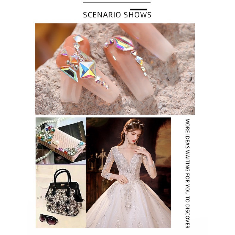 Bộ 50 Phụ Kiện Trang Trí Móng Tay Mặt Kính 3D Đính Đá Lấp Lánh