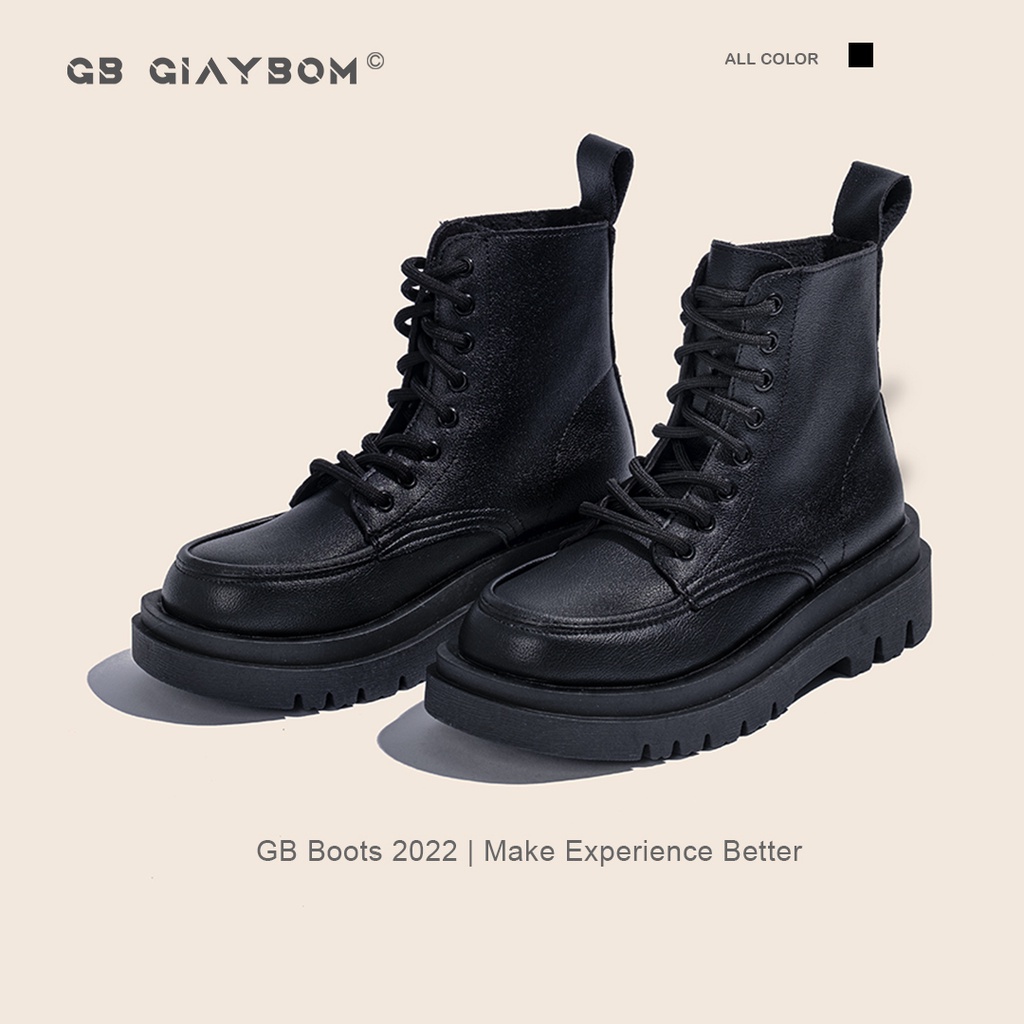 Giày Bốt Nữ Cổ Cao Giày BOM Da PU Bóng Mềm Đế Cao Hot Trend Ulzzang Thời Trang Mới Nhất Màu Đen giayBOM GB Boot B1185