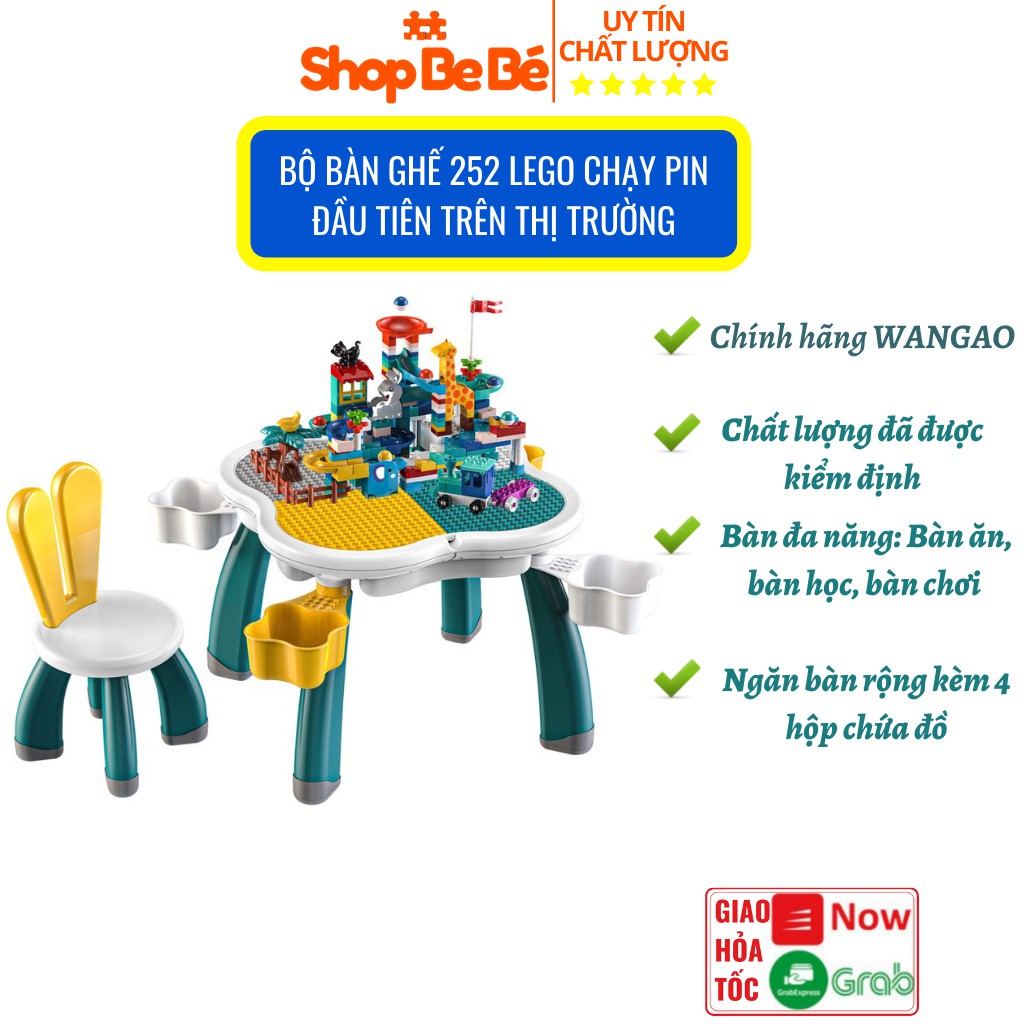 Bộ bàn hoa anh đào ghế tai thỏ đa năng cao cấp + 252 lego chạy bằng pin Wangao