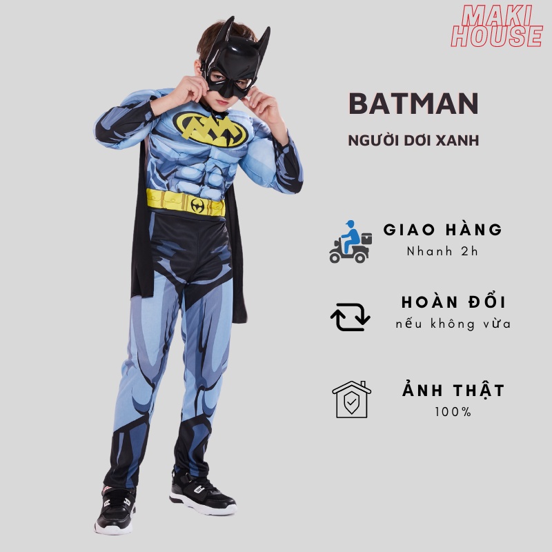 Quần áo người nhện siêu nhân trẻ em hoá trang halloween Maki Người Dơi xanh.HTBB28
