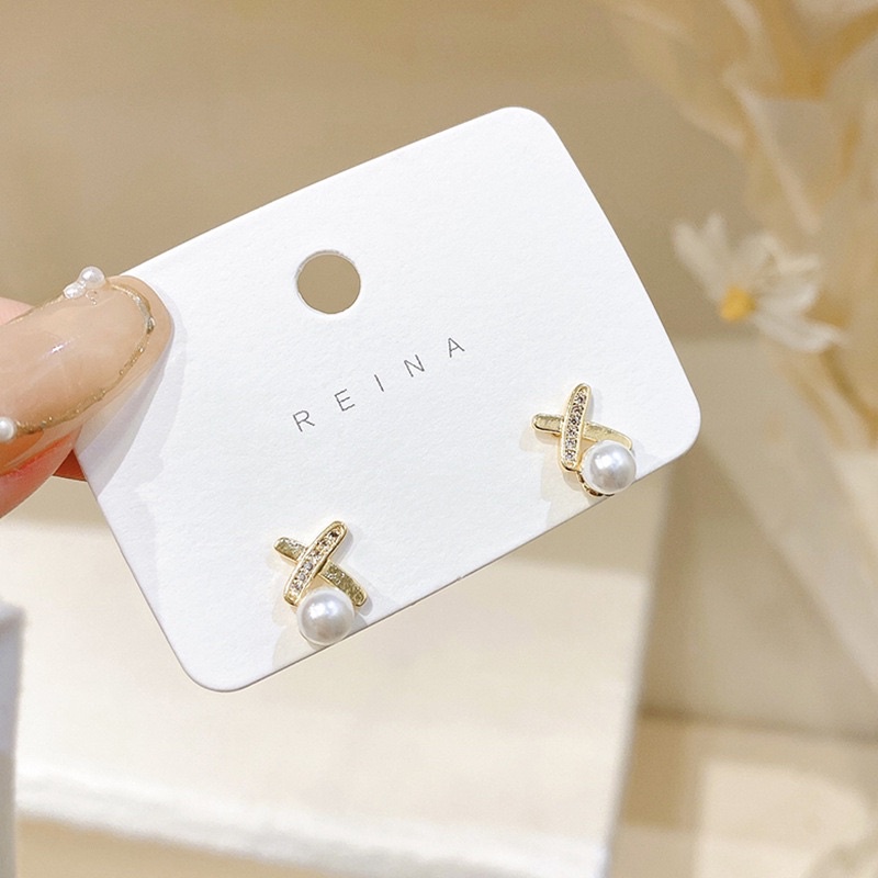 Bông tai, Khuyên tai nữ ngọc trai nhân tạo hình chữ X phụ kiện trang sức dễ thương