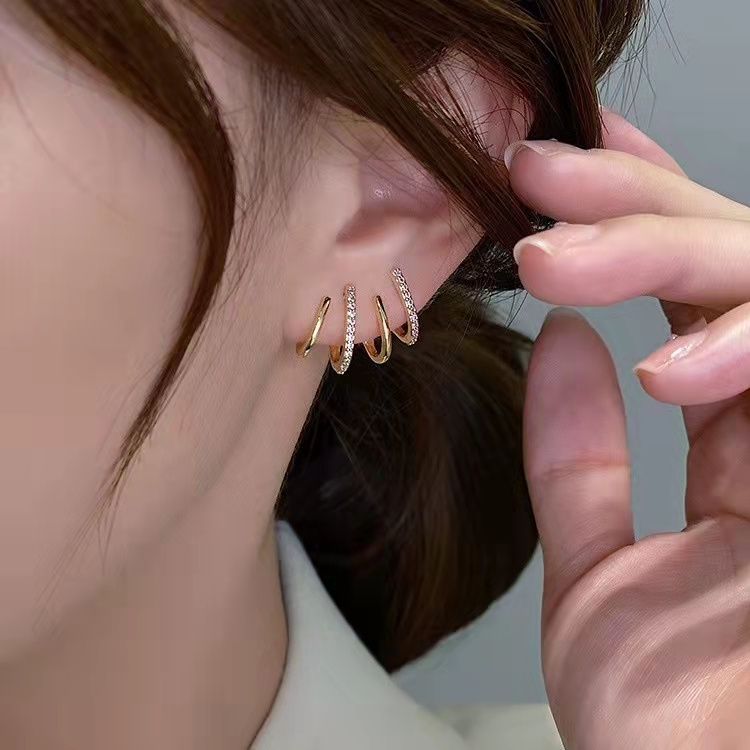 Đôi Bông Tai Nhiều Lớp Mạ Vàng/Bạc Đính Đá Thời Trang Cho Nữ