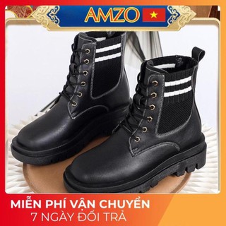 Giày bốt cổ thấp Martin cho nữ, bots cổ thấp có dây cổ tròn phối len