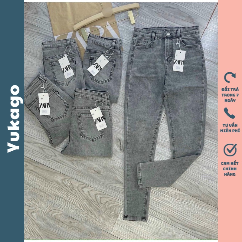 Quần jean nữ dang baggy  bó màu xám khói cạp cao hack dáng hot trend 2021 YUKAGO S180