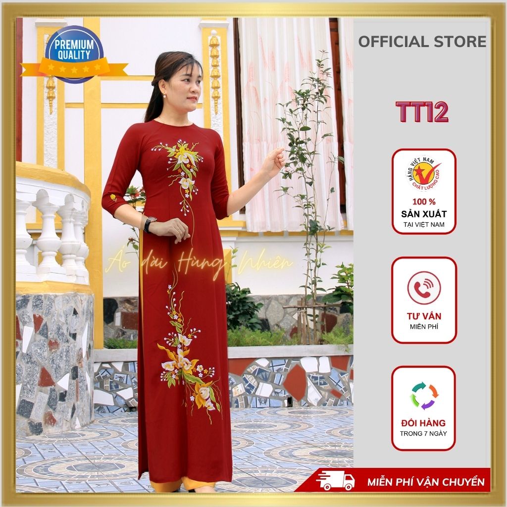 Áo dài Tằm thêu nữ may sẵn thiết kế đẹp, sang trọng, màu đỏ