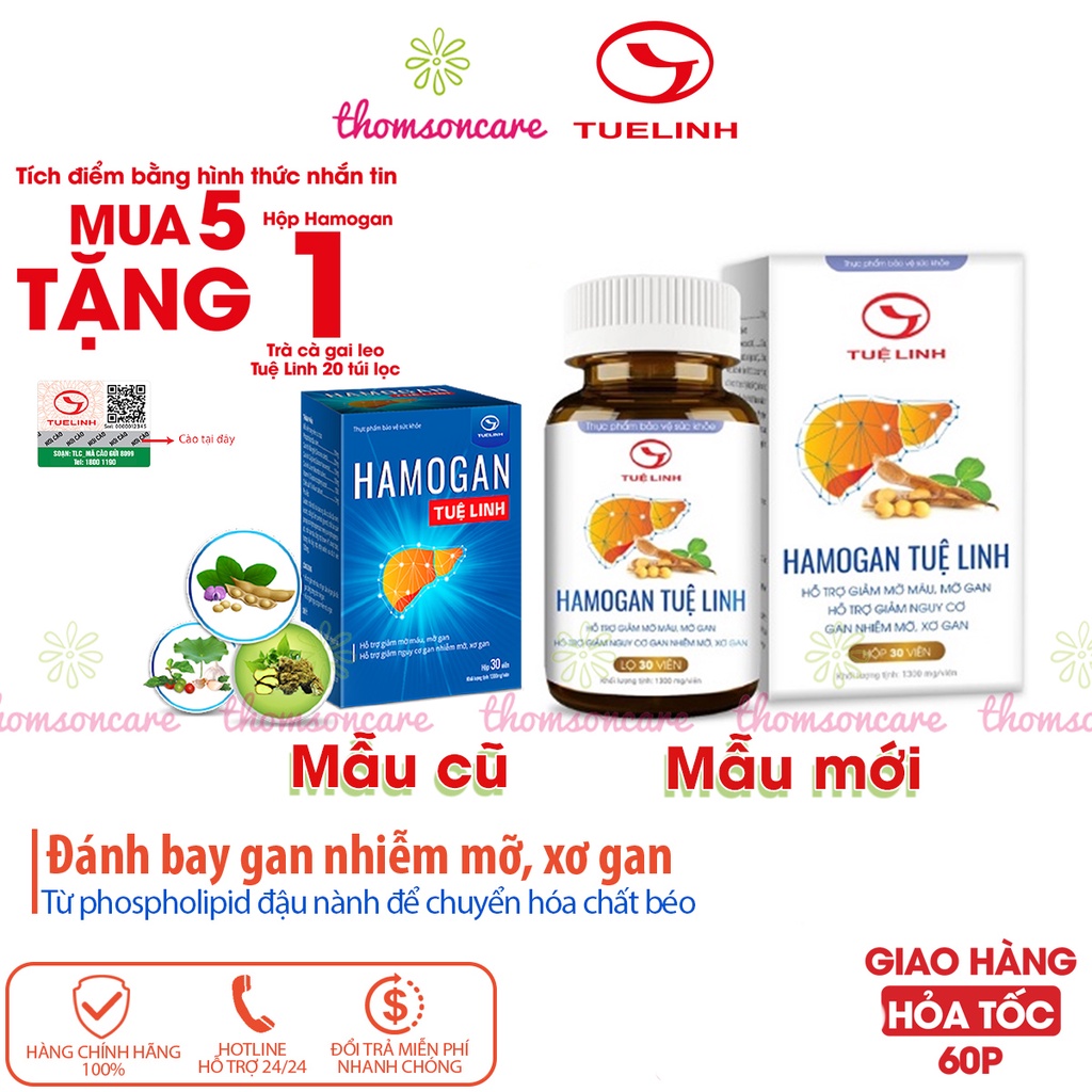 Hamogan Tuệ Linh hộp 30 viên - Hỗ trợ giải độc gan, giảm mỡ máu từ cà gai leo, lá sen và đậu nành