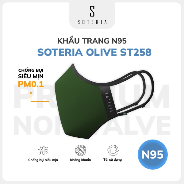 Khẩu trang thời trang Soteria Olive ST258 - N95 lọc 99% bụi mịn 0.1 micro - Size S,M,L