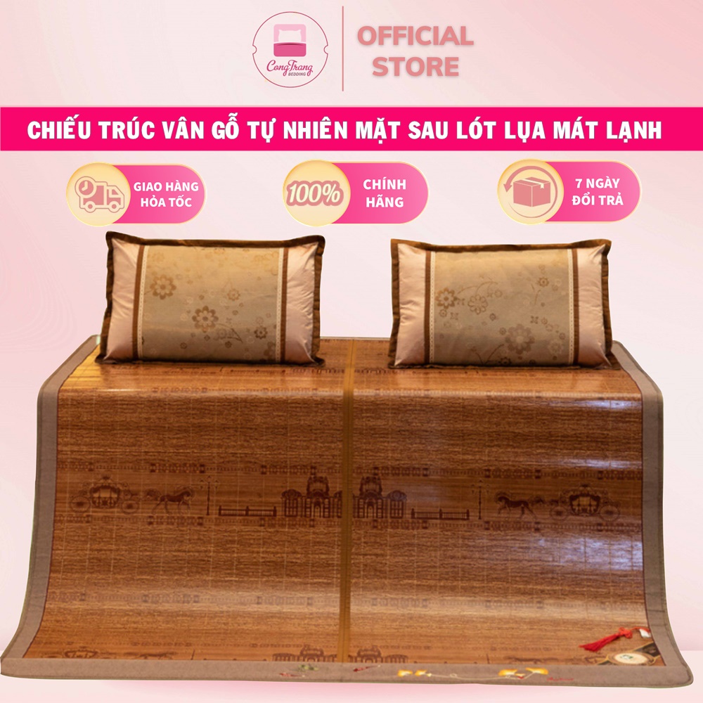 Chiếu trúc vân gỗ MẶT SAU LÓT LỤA in hoa gập đôi PHONG ANH , loại dày đẹp cho mùa hè mát lạnh - ĐỔI TRẢ MIỄN PHÍ