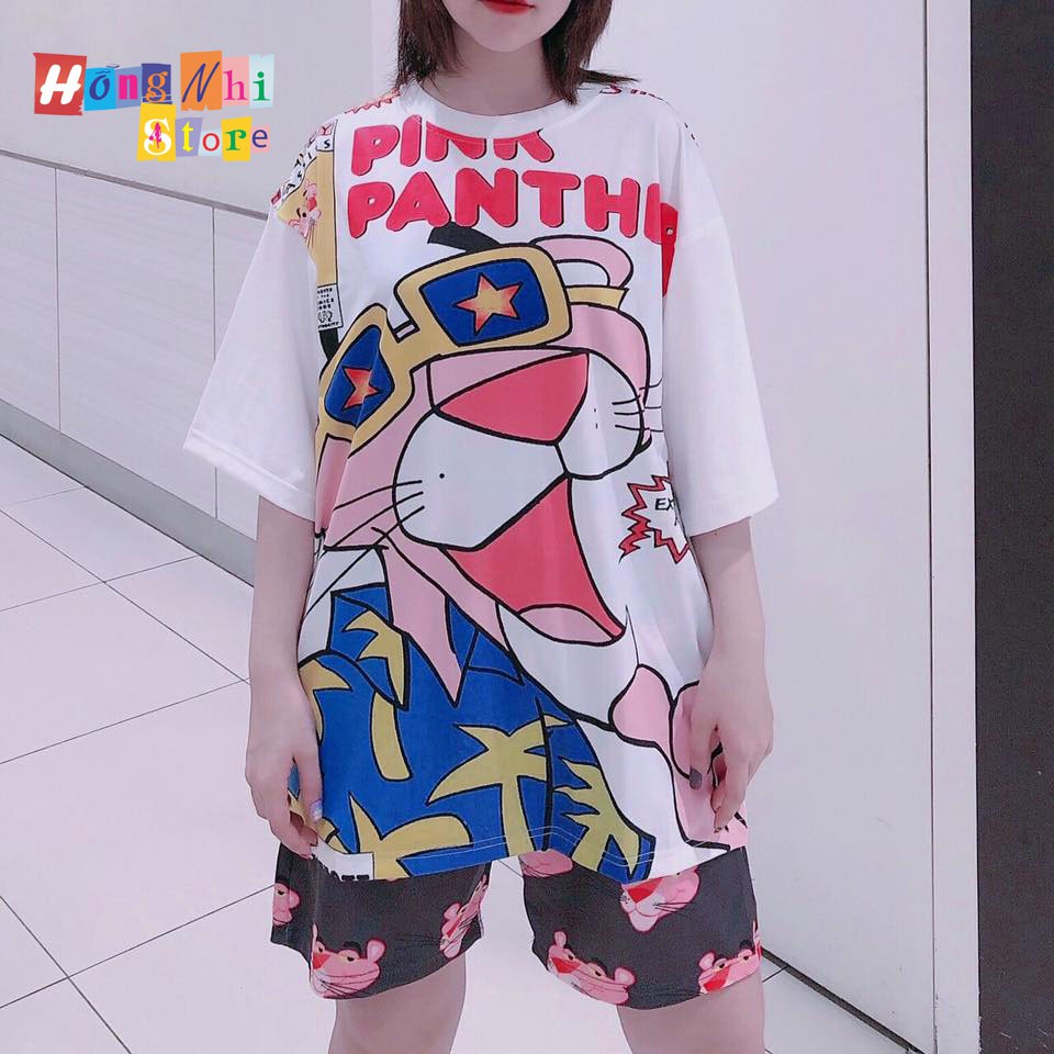 Quần Đùi Hoạt Hình Báo Hồng Short Cartoon Oversize Ulzzang Unisex Dáng Rộng - MM