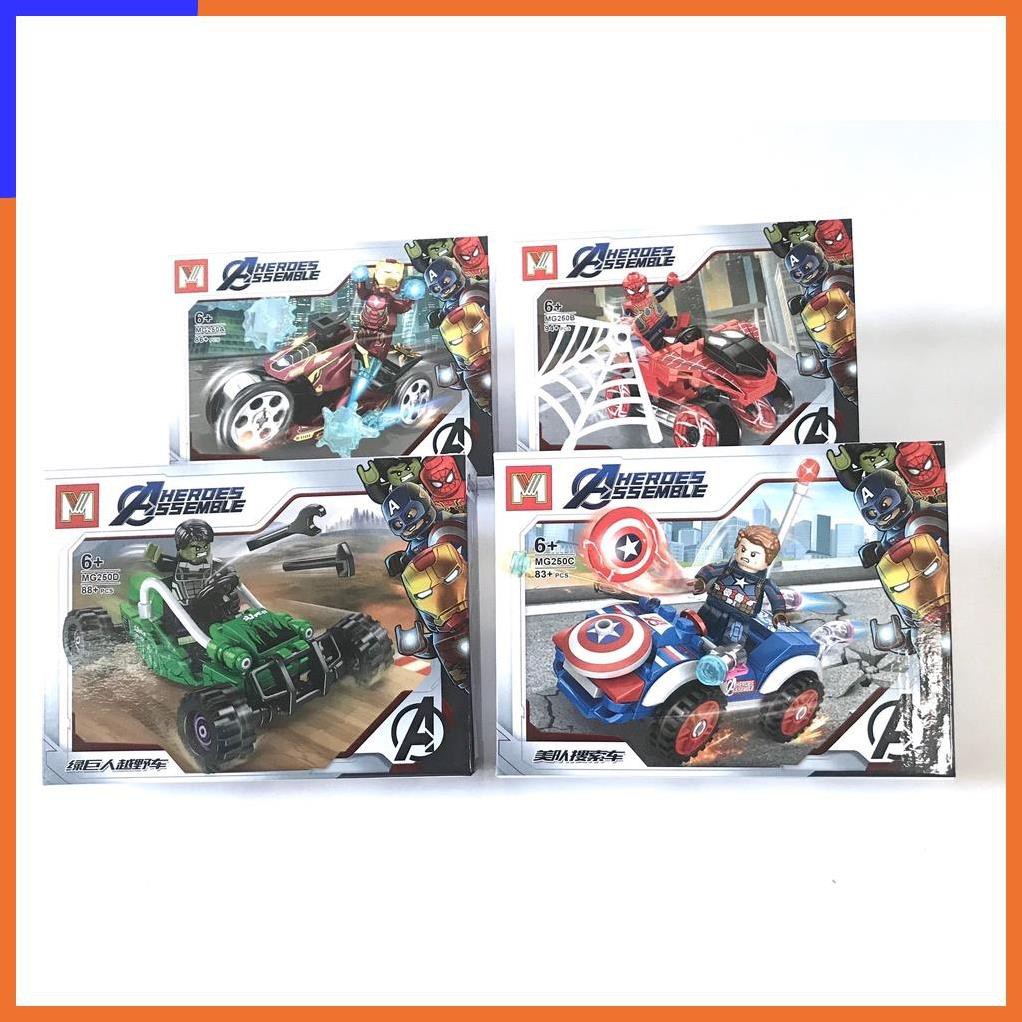 Bộ đồ chơi lắp ráp xếp hình lego siêu anh hùng MG250 người sắt ironman/ người nhện spiderman/ captain america/ Green man