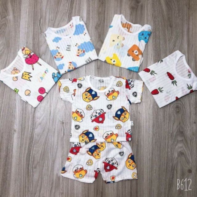 [Mã FADI5K245 giảm 5K đơn 0đ] Bộ Thun Cotton Giấy Cộc Tay Cho Bé Gái Bé Trai Size 3-15kg