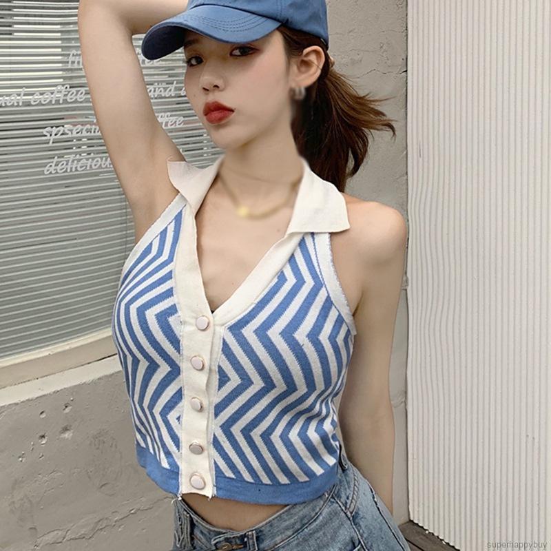 [Mã FAMAYWA giảm 10K đơn 50K] Áo Dây Nữ Kẻ Sọc Cổ Chữ V Gợi Cảm | BigBuy360 - bigbuy360.vn