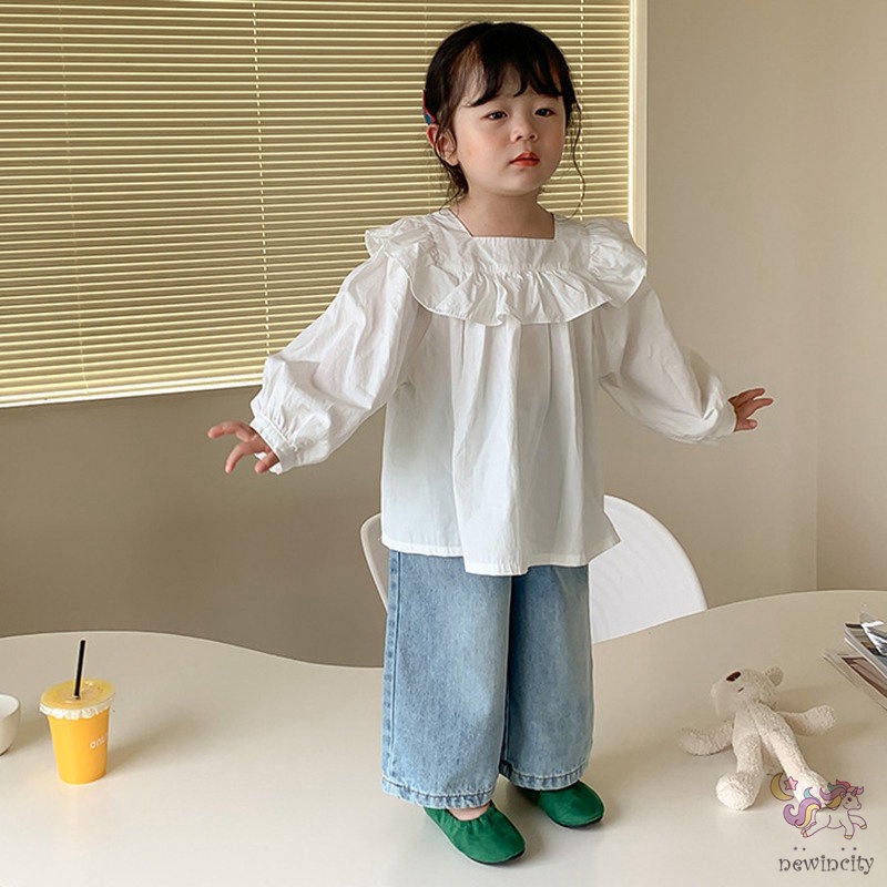 Áo Sơ Mi Cotton Cổ Vuông Dài Tay Thời Trang Hàn Quốc Dành Cho Bé Gái
