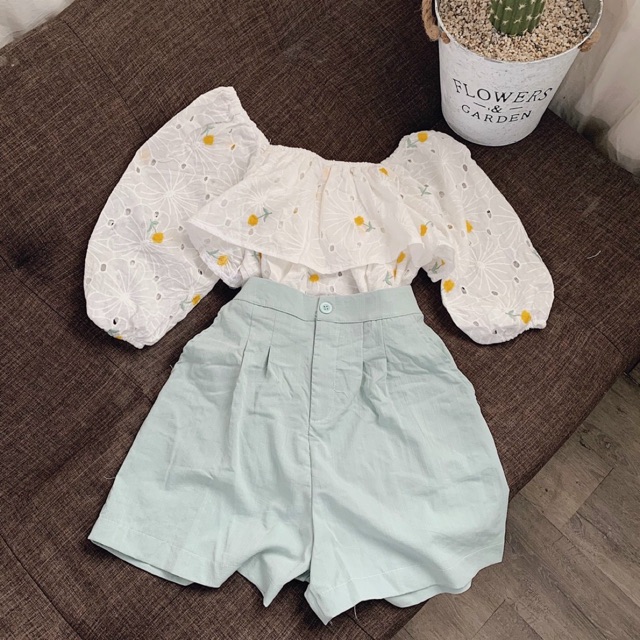 SET ÁO XÔ HOA VÀNG SHORT MINT