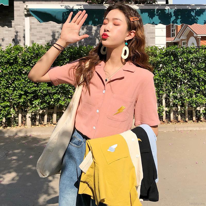 Áo kiểu tay ngắn chất Cotton hoạ tiết thêu cho phái nữ