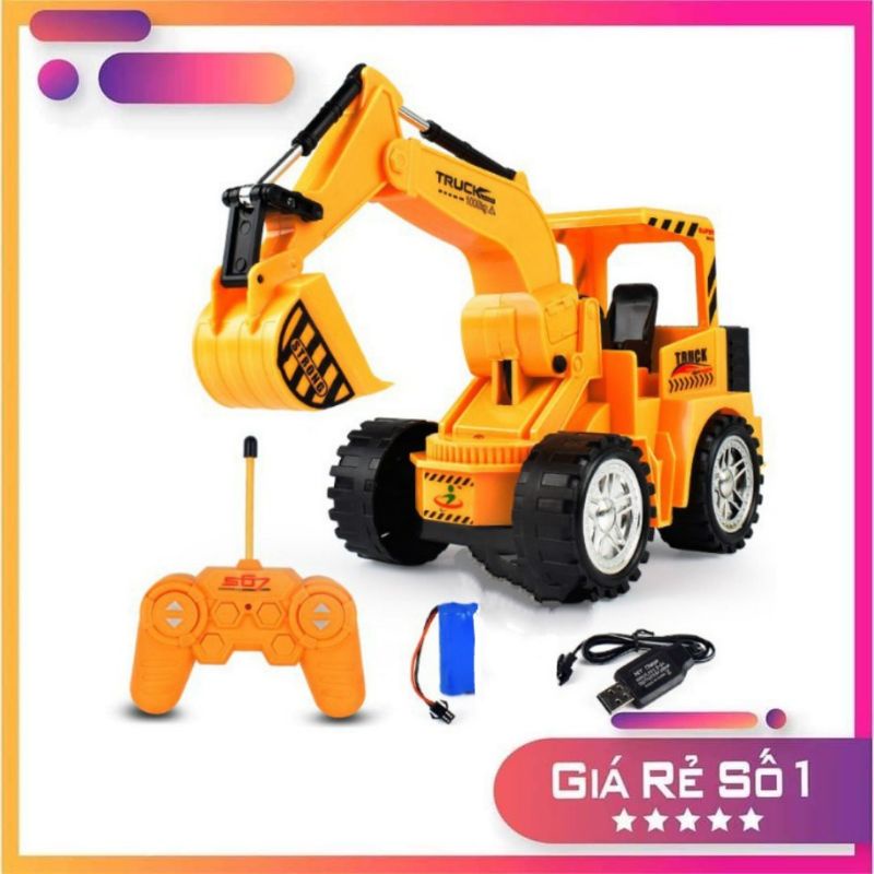 Đồ chơi xe cẩu máy múc điều khiển từ xa cho bé , có chế độ xúc đất , pin sạc được